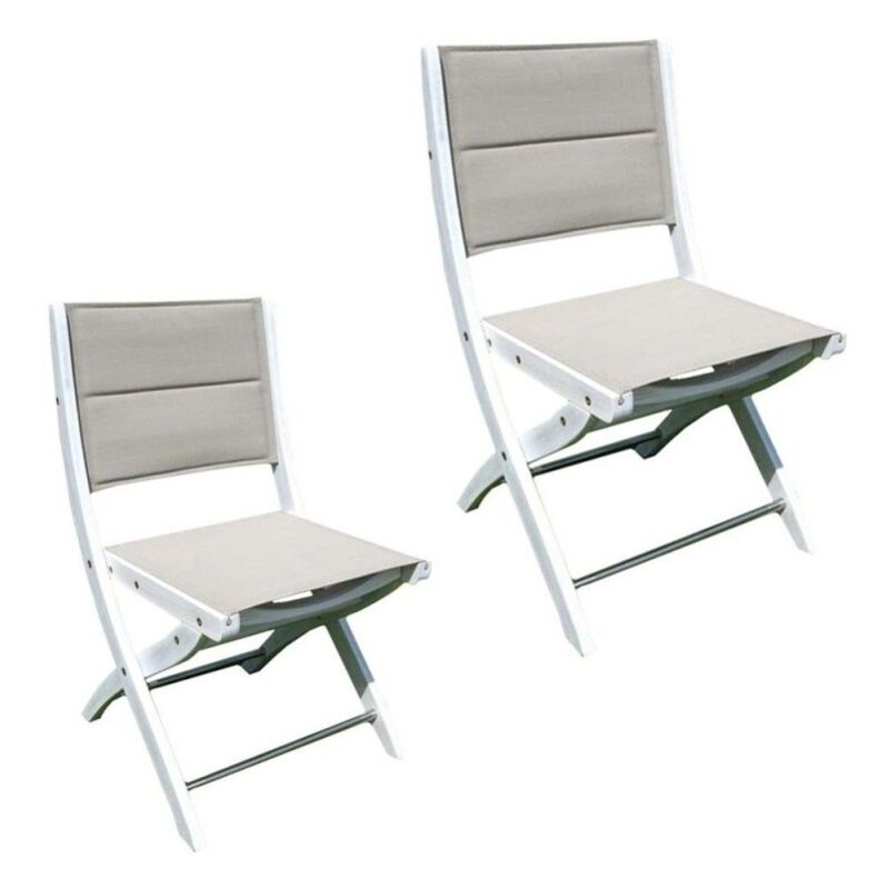 Chaise en bois d'acacia 2 pièces avec siège en tissu pliant blanc et gris pour jardin extérieur