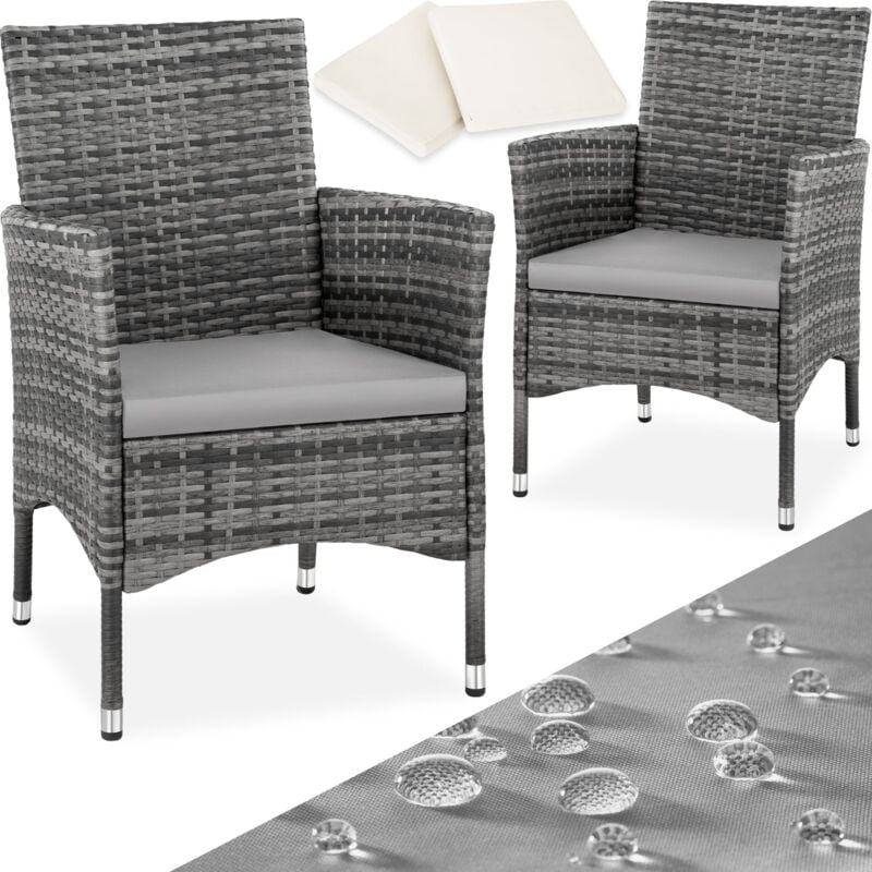 Tectake - Lot de 2 fauteuils de jardin en rotin Résine tressée résistante de grande qualité Set de 2 housses inclus