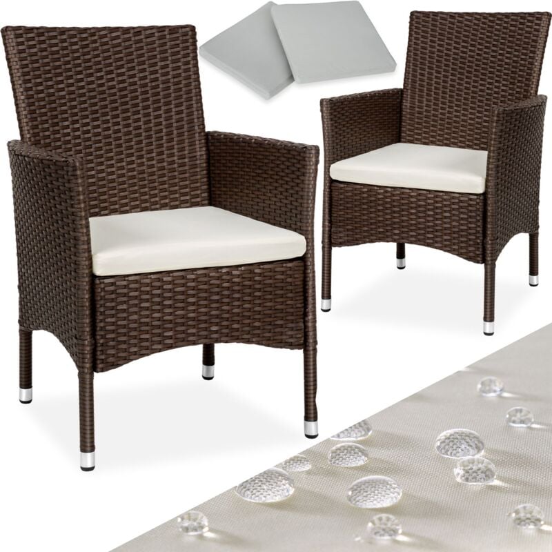 Tectake - Lot de 2 fauteuils de jardin en rotin Résine tressée résistante de grande qualité Set de 2 housses inclus