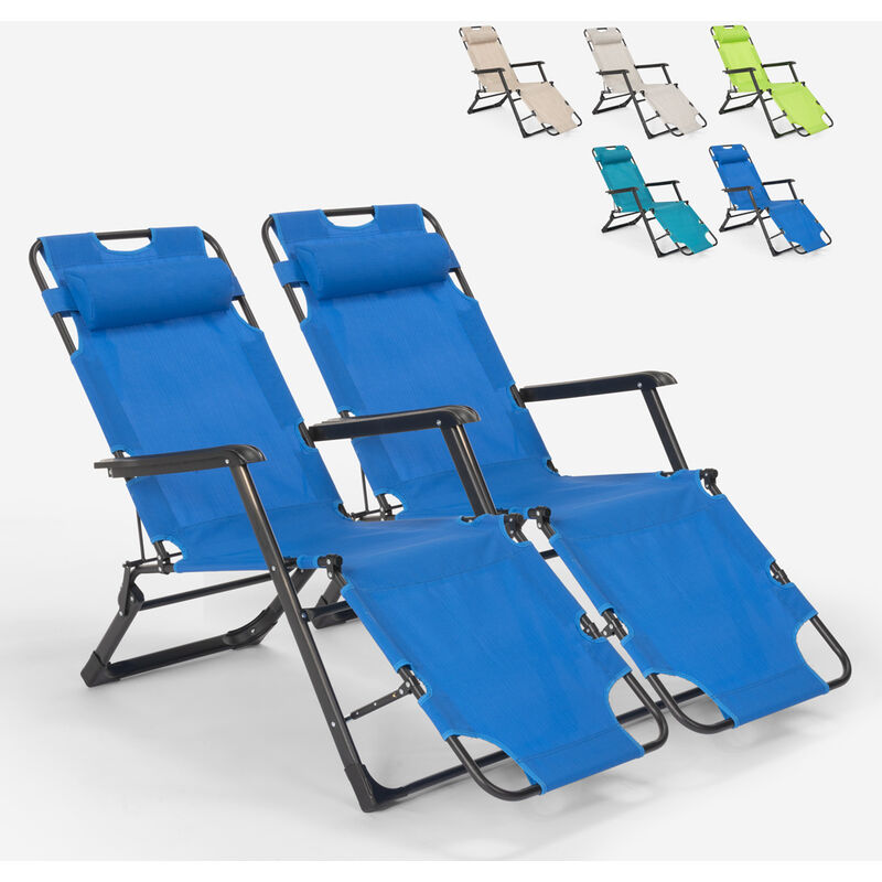 Beach And Garden Design - 2 chaises longues de plage et jardin pliants multi-positions Emily Lux Zero Gravity Couleur: Bleu