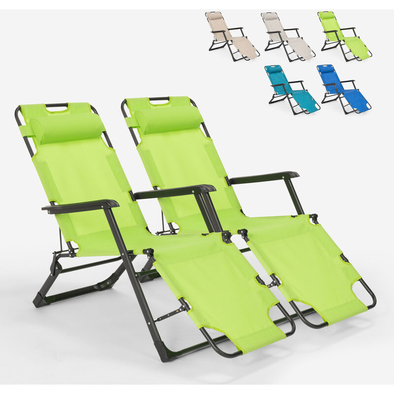 2 chaises longues de plage et jardin pliants multi-positions Emily Lux Zero Gravity Couleur: Vert foncé