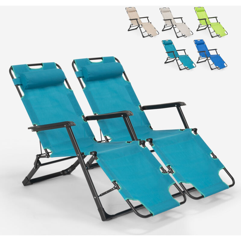 2 chaises longues de plage et jardin pliants multi-positions Emily Lux Zero Gravity Couleur: Turquoise