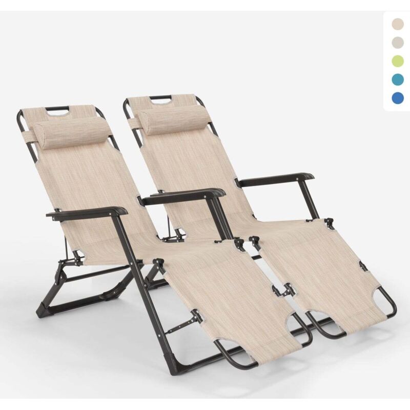 2 chaises longues de plage et jardin pliants multi-positions Emily Lux Zero Gravity - Beige 2 chaises longues de plage et jardin pliants multi-positions Emily Lux Zero Gravity - Beige