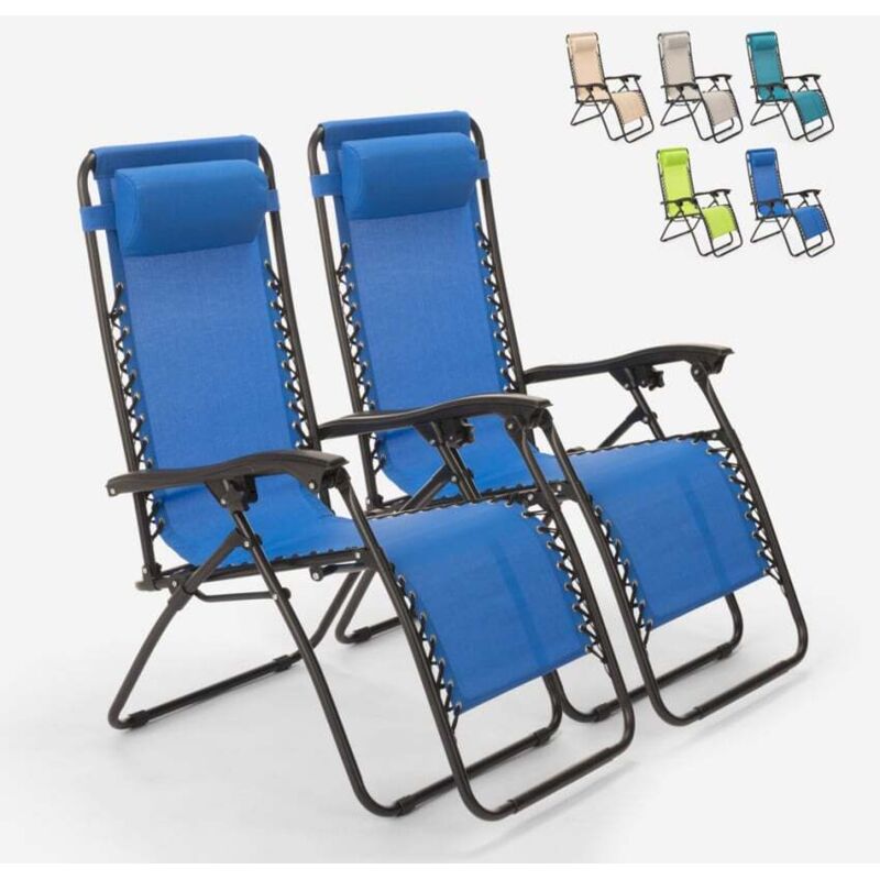 2 transats de plage et jardin pliants multipositions Emily Zero Gravity - Bleu