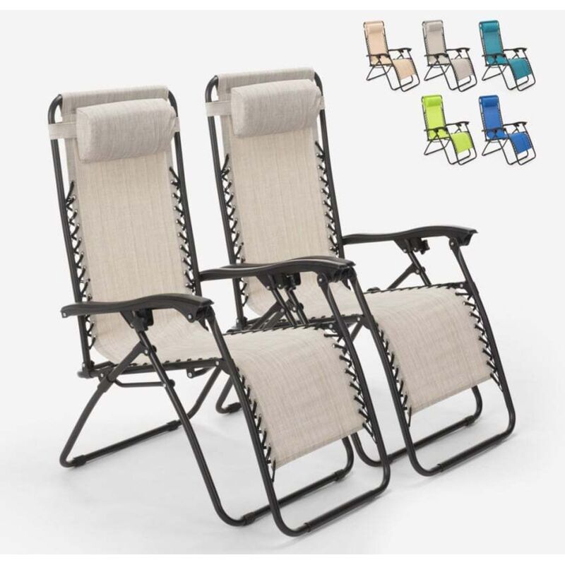 2 transats de plage et jardin pliants multipositions Emily Zero Gravity - Gris