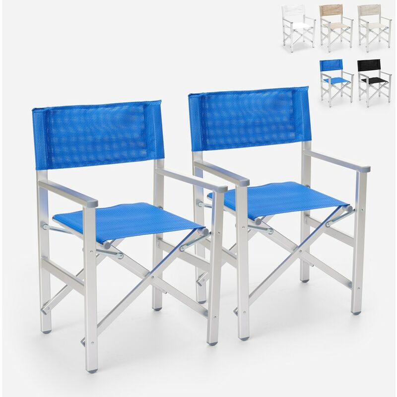 2 Chaises de plage pliantes portables en textilène aluminium Regista Gold Couleur: Bleu