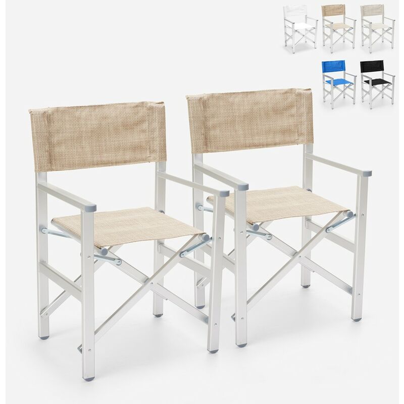 2 Chaises de plage pliantes portables en textilène aluminium Regista Gold Couleur: Beige