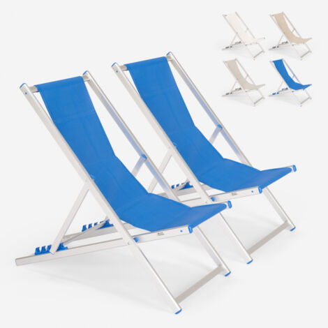2 chaises de plage pliantes réglables en aluminium Riccione Gold - Bleu