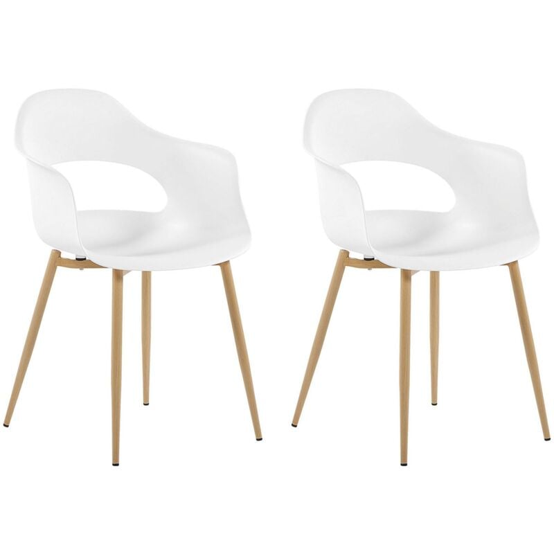 Beliani - Lot 2 Chaises Scandinaves Assise en Plastique Blanc et Pieds effet Bois Design Tendance pour Salle à Manger au Style Nordique et Minimaliste