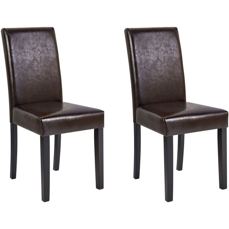 Beliani - Lot de 2 Chaises en Cuir pu Marron Pieds en Bois de Pin Foncé Haut Dossier Broadway