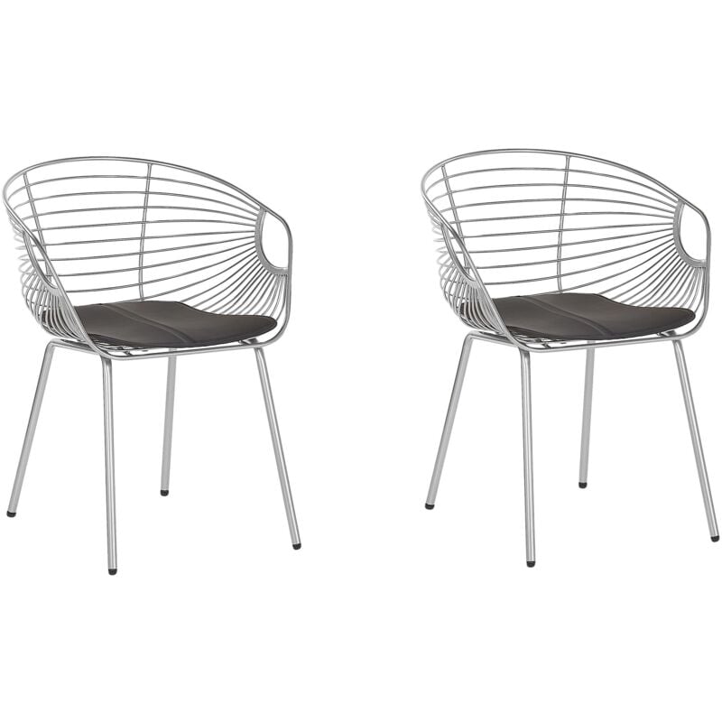 Lot de 2 Chaises Design en Métal Argenté avec Assises en Simili-cuir Noir Style Tendance pour Salle à Manger Salon ou Cuisine
