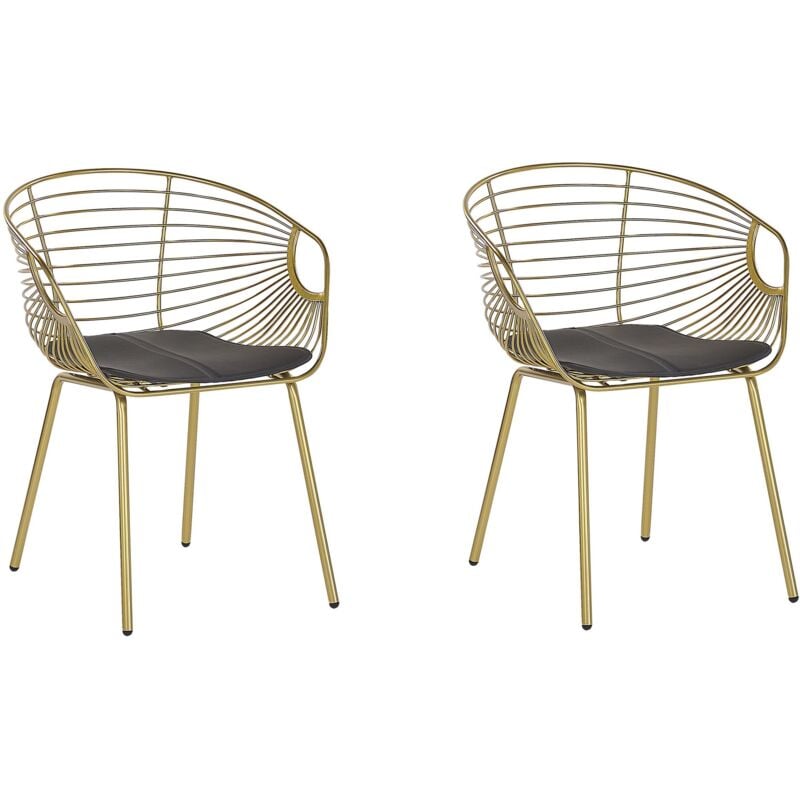 Beliani - Lot de 2 Chaises Design en Métal Doré avec Assises en Simili-cuir Noir Style Tendance pour Salle à Manger Salon ou Cuisine Moderne et