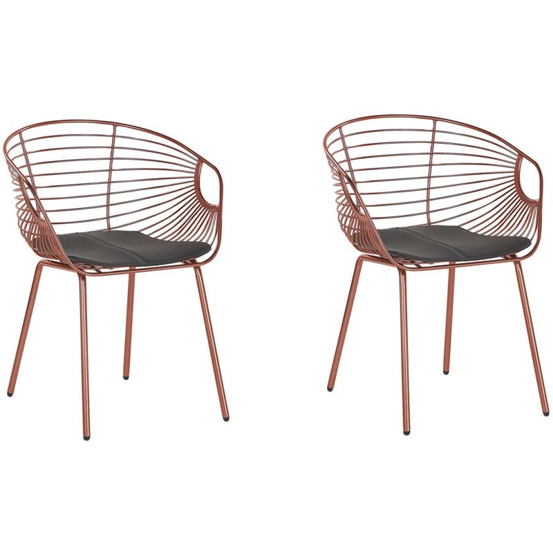 Beliani - Lot de 2 Chaises Design en Métal Cuivré avec Assises en Simili-cuir Noir Style Tendance pour Salle à Manger Salon ou Cuisine