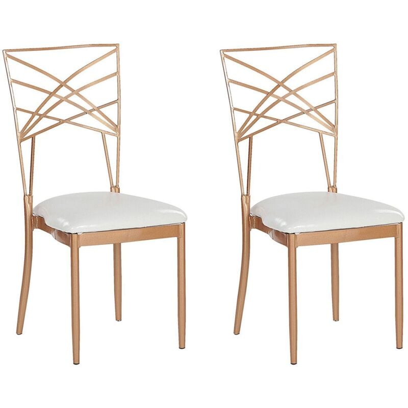 Beliani - Lot 2 Chaises en Métal Rose Doré avec Assise en Simili-cuir Blanc pour Salle à Manger Cuisine et Salon au Design Moderne et Minimaliste