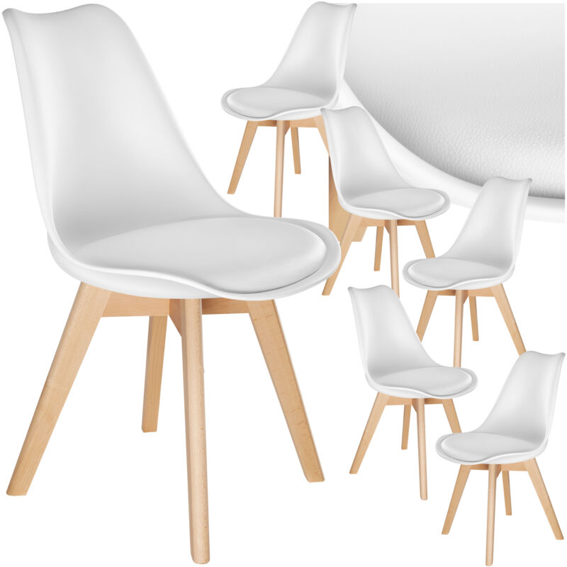 Tectake - Lot 6 chaises salle à manger style scandinave forme ergonomique blanc