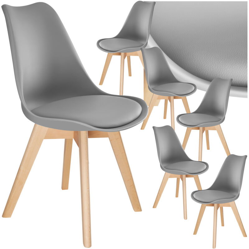 Tectake - Lot 6 chaises salle à manger style scandinave forme ergonomique gris