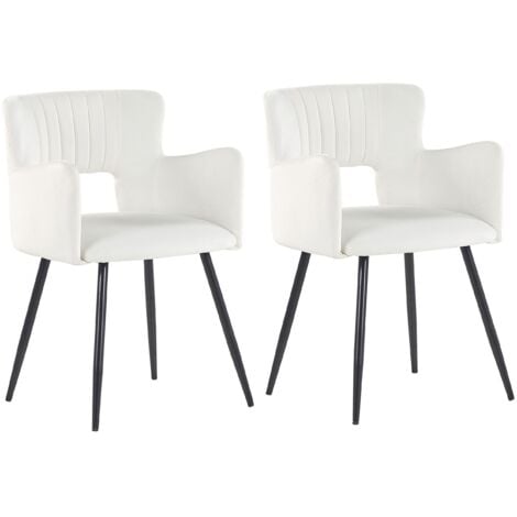 BELIANI 2 Chaises de Salle à Manger Rétro Pieds en Acier et Velours Blanc Crème Sanilac