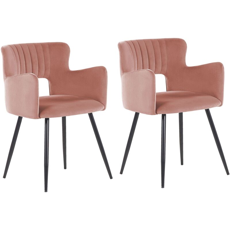 Beliani - 2 Chaises de Salle à Manger Rétro Pieds en Acier et Velours Rose Pastel Sanilac