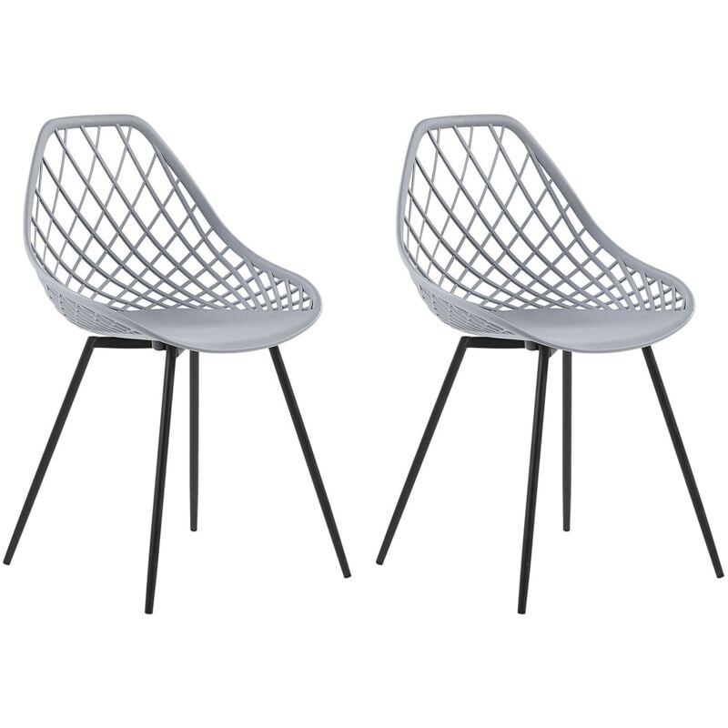 Beliani - Lot 2 Chaises Design Blanches en Plastique Gris Clair et Métal Noir Robustes et Confortables pour Salon ou Salle à Manger Scandinave