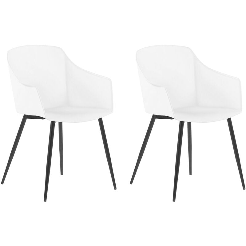 Beliani - Lot de 2 Chaises Design avec Siège en Plastique Blanc et Piètement en Métal Noir pour Salle à Manger Salon ou Cuisine Scandinave et Moderne