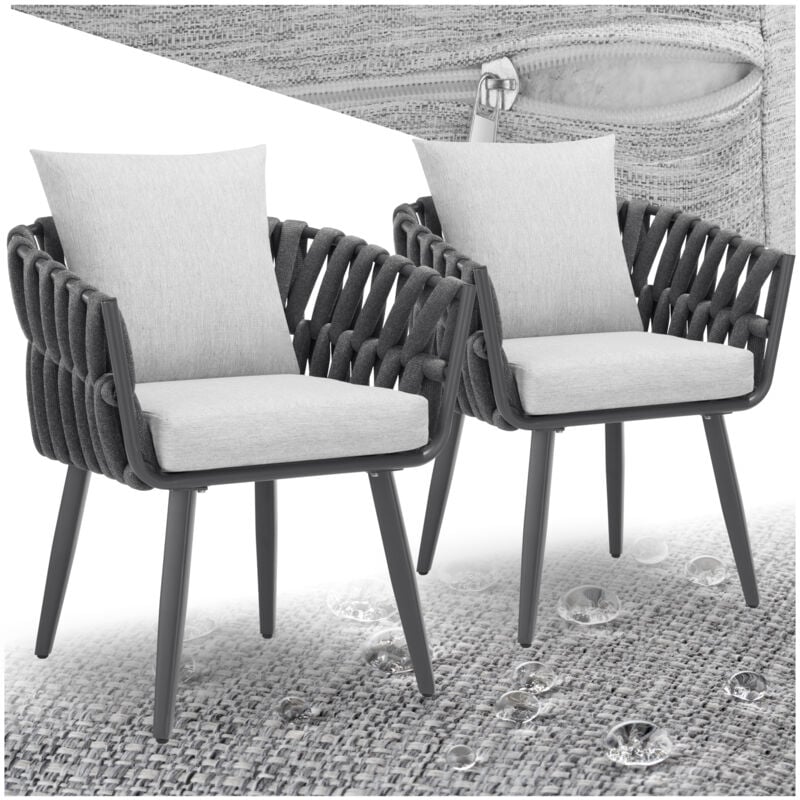 Tectake - Lot de 2 chaises avec cadre en aluminium design façon cordage