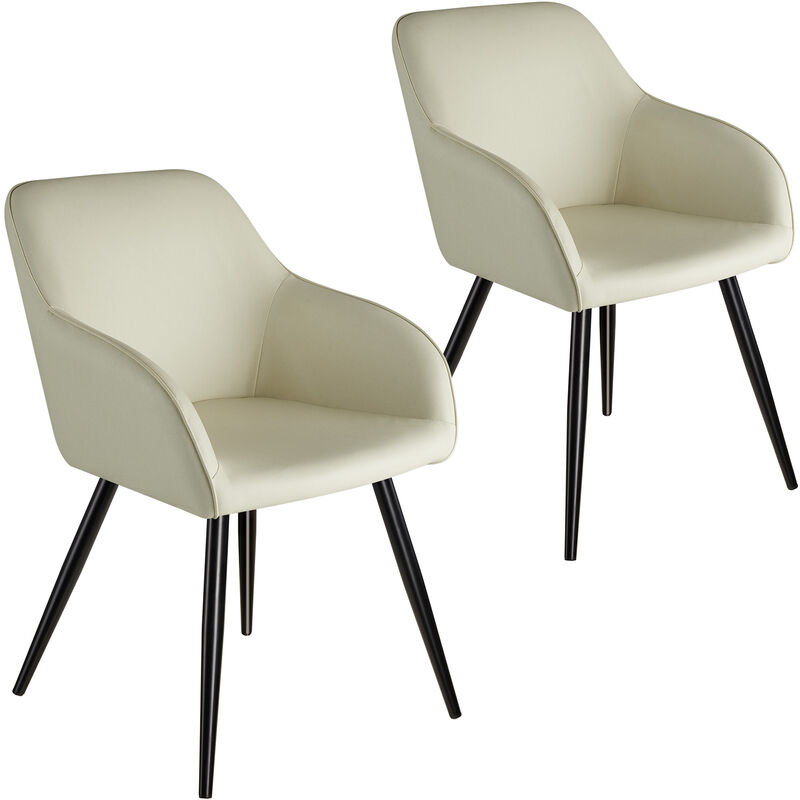Tectake - Lot 2 chaises en tissu rembourrées forme ergonomique crème/noir