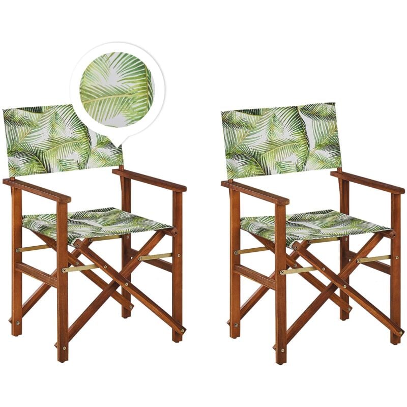 Beliani - Lot de 2 Chaises Pliables Bois d'Acacia et Textile Motif Feuilles Tropicales/Crème Cine