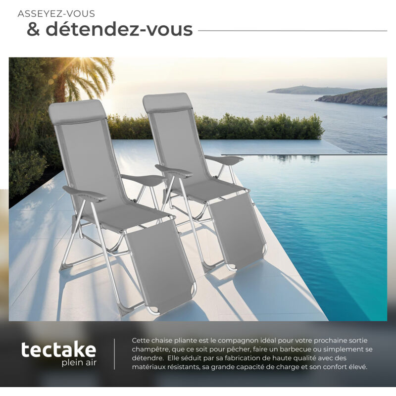 2 Chaises Pliantes Longues de Jardin de Camping Réglables sur 5 Positions en Aluminium Gris 2 Chaises Pliantes Longues de Jardin de Camping Réglables sur 5 Positions en Aluminium Gris