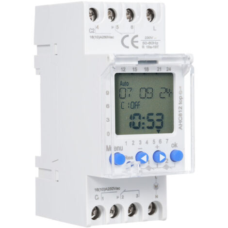 2-Channel Timer Programmable Digital Time Switch DIN Motor with LCD Display Calendar and 6 Languages for Home or Office Use