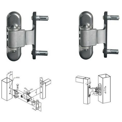 2 Charnières 180° pour porte en métal et alu, réversible, galvanisé à chaud. - LOCINOX - - 3DMVP100P50HDG.