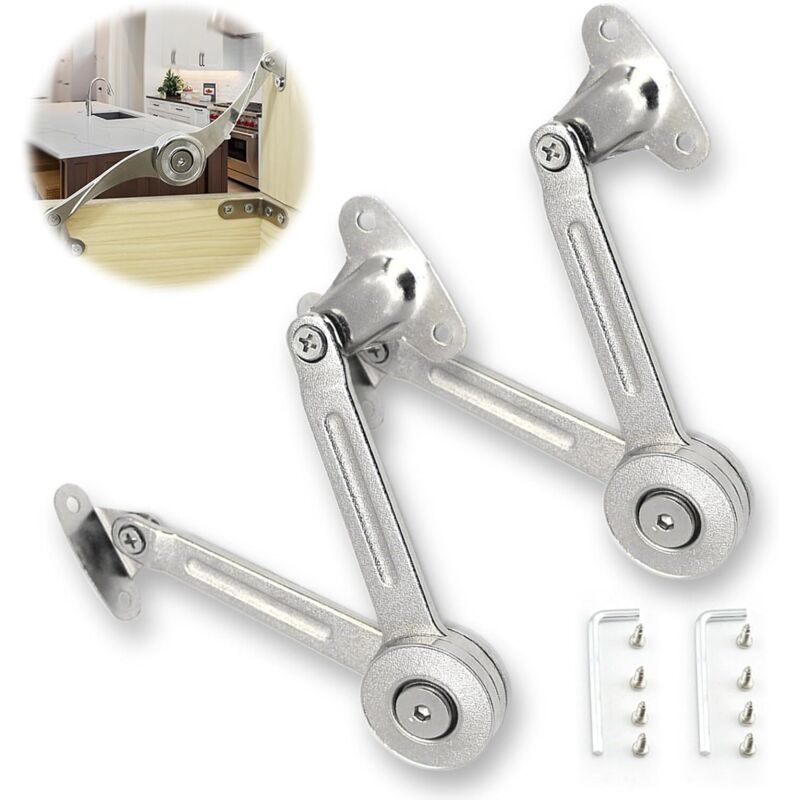 2 charnières de support de levage réglables argentées, support de couvercle de placard, support de fermeture pour placards de cuisine, table pliante