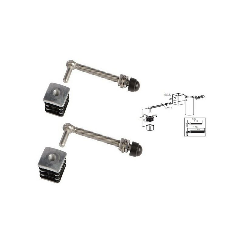 2 charnières M12 bouchons alu pour portillon de jardin, 40x40mm l 130mm Locinox