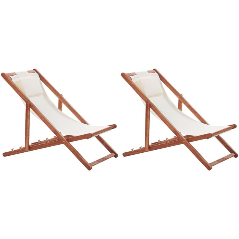 2 Chiliennes Pliantes avec Toiles de Remplacement en Bois Acacia Foncé Avellino