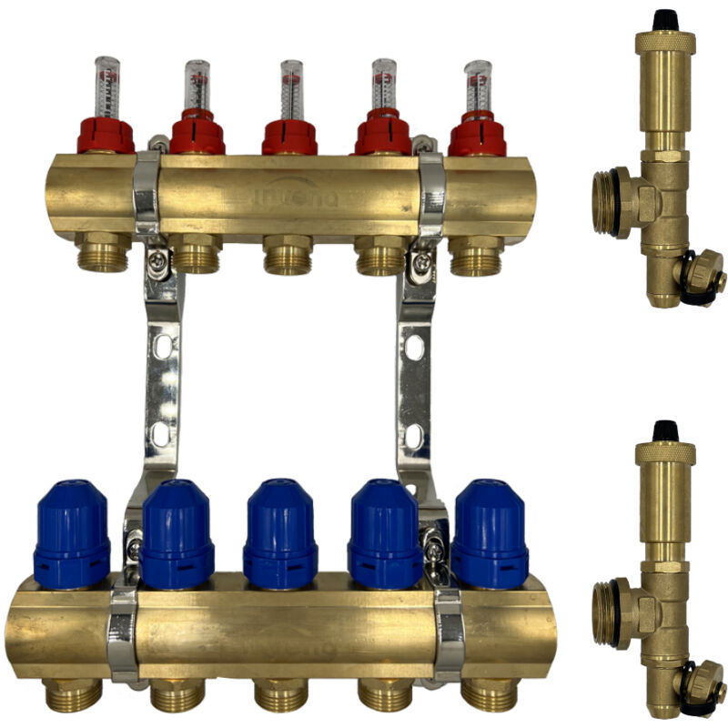 2 Circuits Chauffage Au Sol Laiton Set Complet Laiton Ensemble Collecteur