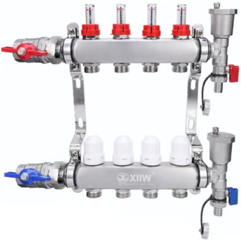 4 circuits de chauffage avec distributeur de circuit de chauffage comprenant des vannes à boisseau sphérique de 1 pouce, plancher chauffant avec