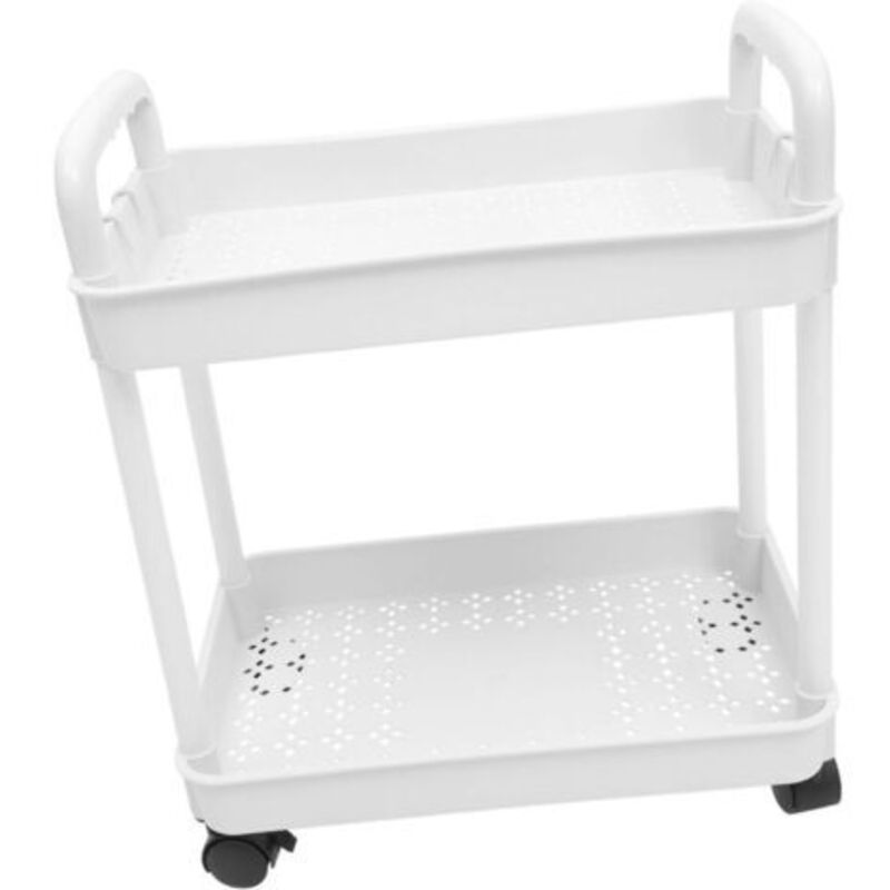 Porte - chariot à double couche，Mobile Double Couche Panier Rack De Stockage Chariot Étagère De Rangement - Blanc