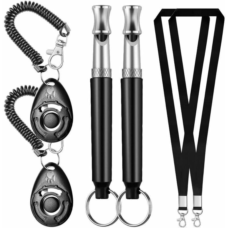 2 cliquets Clicker pour Chien Clicker, sifflet pour arrêter Les aboyeurs de Dressage pour Animaux de Compagnie, Outils avec dragonne et lanière (Noir)