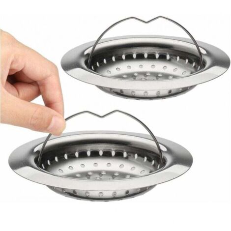 2 coladores de fregadero de cocina con mango, colador de fregadero de acero inoxidable con mango, rejilla de almacenamiento de cocina, diámetro 110 mm, fácil de limpiar