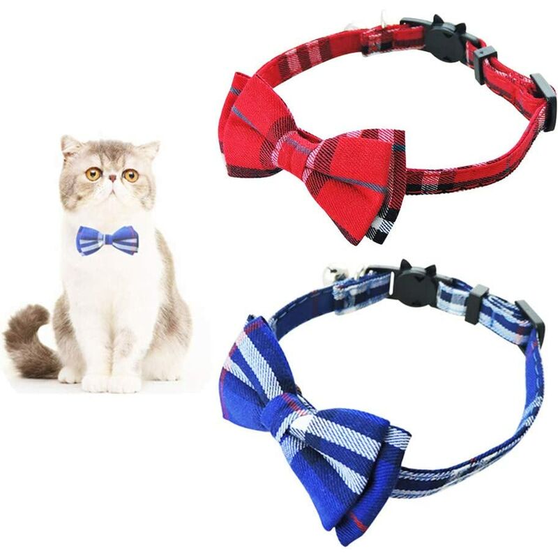 

2 collares anti-asfixia para gatos Collares para gatitos con cascabeles y pajaritas Collares ajustables y flexibles para la seguridad de las mascotas