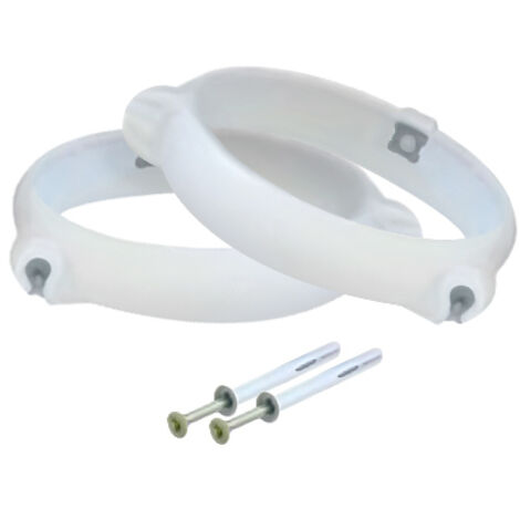 2 Colliers bride blanc pour tube Ventilation Rond Ø125 + Vis 5x45 mm et cheville en nylon - First Plast
