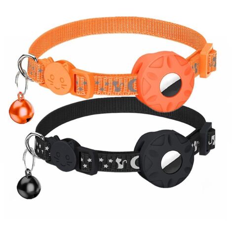 2 Colliers Pour Chat Airtag Starmoon (noir + Orange, Hors Airtag), Collier Spcifique Pour Chat Avec Ceinture De Scurit Et Porte-tiquette Tanche, 1
