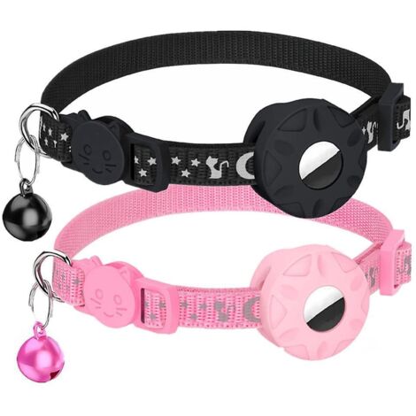 2 Colliers Pour Chat Airtag Starmoon (noir + Rose, Hors Airtag), Collier Spcifique Pour Chat Avec Ceinture De Scurit Et Porte-tiquette Tanche, 1 C