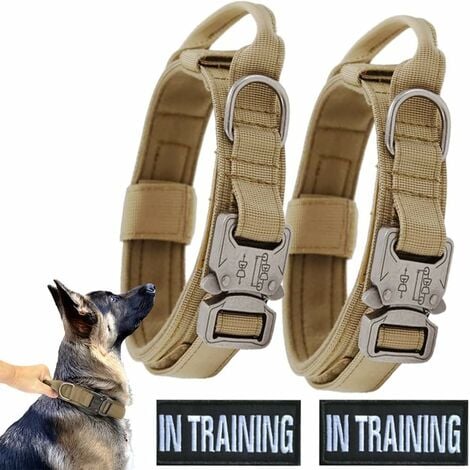 2 colliers tactiques pour chien + 2 velcro réfléchissants, collier de chien personnalisé, collier de dressage réglable pour chiens moyens et grands-L