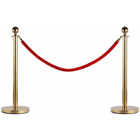 2 Colonnine Separacode Oro con Corda Rossa in Acciaio Inox Ø32x95 cm