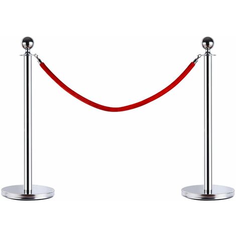 2 Colonnine Separacode Silver con Corda Rossa in Acciaio Inox Ø32x95 cm