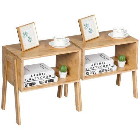 2 comodini di bambù impilabili Set di 2 comodini con scompartimento aperto
