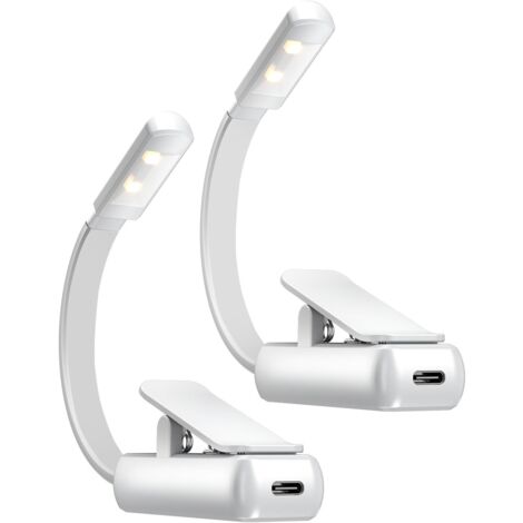 2 confezioni di luci da lettura ricaricabili per il letto, luce da lettura a LED super luminosa con clip con 3 colori e luminosità dimmerabile continua