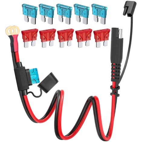 2 Connecteur SAE, Câble 10AWG, Borne O Anneau, Fusible 15A, Véhicule Moto