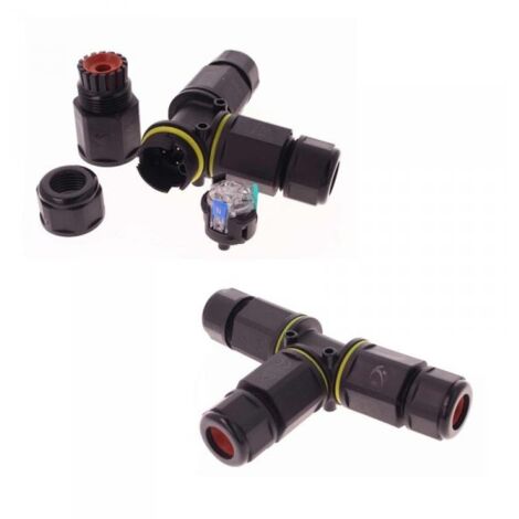 2 Connettori Veloce IP68 Forma T 3 Posti per Cavo Elettrico 6 12mm 125x80x30mm