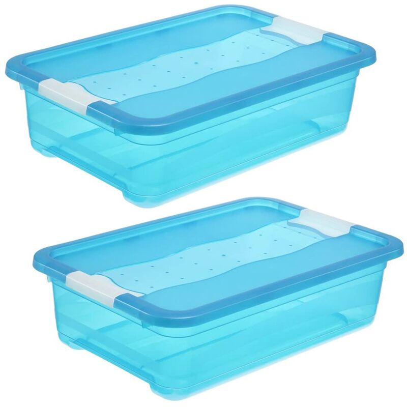 Image of 2 contenitori con coperchio, in plastica, blu trasparente, 28 l